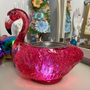 Pink Flamingo Glitter Light Candle Holder Plant Stand, playful Boudoir Lantern